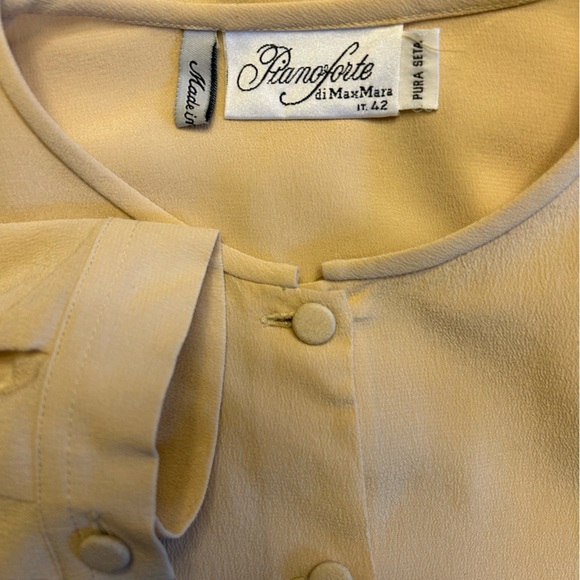 Pianoforte di MaxMara Vintage 90s Beige Semi Sheer Button Down Top 42 8 Small - Picture 3 of 5